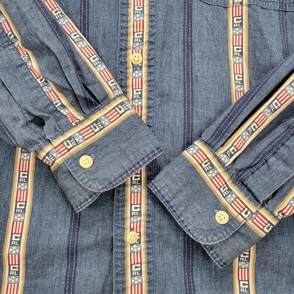 Chaps Ralph Lauren Shirt Mens Medium/Large Striped Vintage Button Up Long Sleeve - Picture 6 of 12